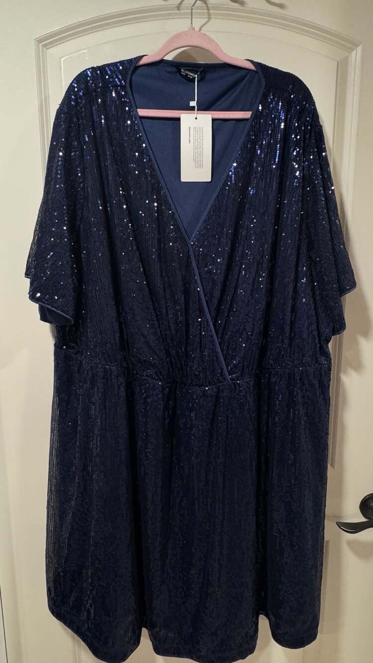 Navy Sequin Cocktail Dress Glam Evening Party Wedding Guest Sparkle